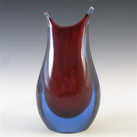 Murano Venetian Red And Blue Sommerso Vintage Glass Vase £