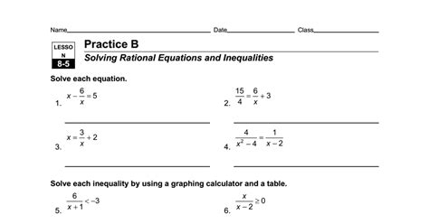 worksheet   solving rational equations  inequalitiesdoc