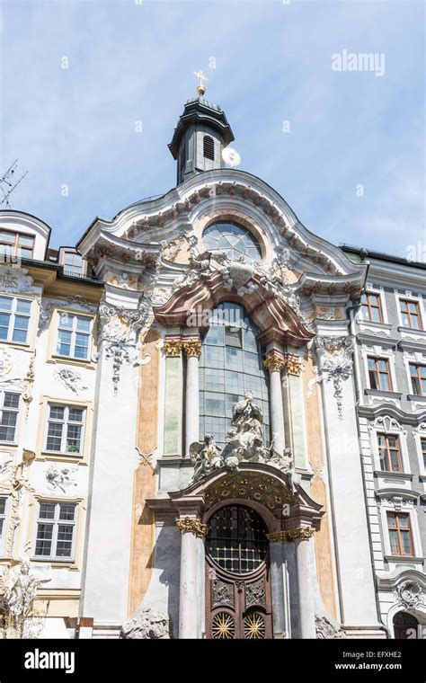 historic facade   baroque asam church asamkirche  munich stock