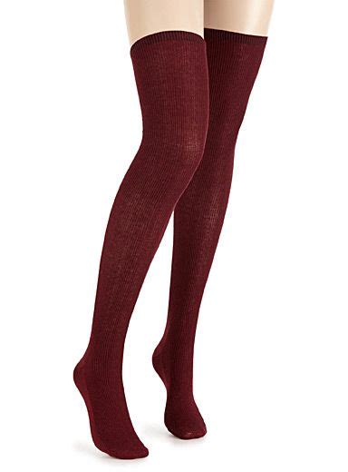 Fine Ribbed Thigh Highs Simons Red Tights Over The