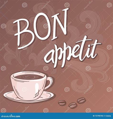 vector hand drawn inspiration lettering quote bon appetit   cup  coffee