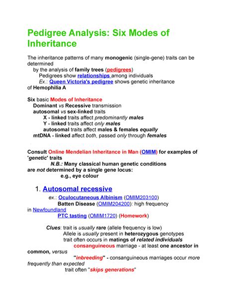 pedigree analysis six modes of inheritance lecture notes