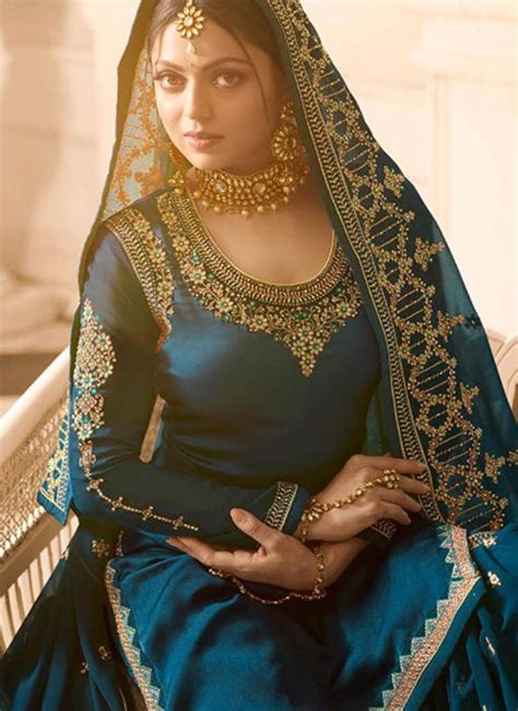 drashti dhami faux georgette lace blue designer pakistani suit indian