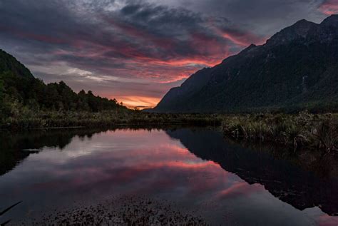 mirror lake  sunset fiordland  zealand wemooch