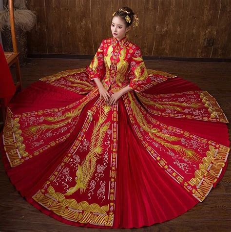oriental asian bride beauty chinese traditional wedding dress women red