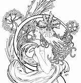 Coloring Pages Mucha Alphonse Book Adult Through Garden Nouveau Deviantart Color Tattoo Google Girl Printable Patterns Beautiful Colouring Visit Teachers sketch template
