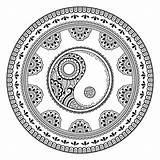 Mandala Symbol Vector Premium Mehndi Circular Henna Tattoo Form Pattern Drawings Ornament Yang Oriental Yin Drawn Decorative Decoration Coloring Hand sketch template