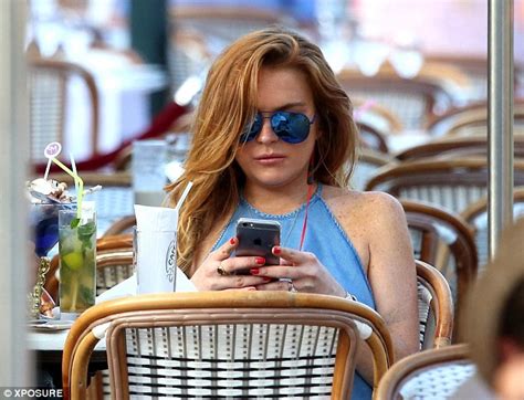 lindsay lohan braless in halter neck top for lunch date in monaco daily mail online