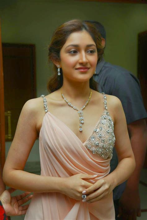 high quality bollywood celebrity pictures sayesha saigal sexiest cleavage show at telugu film