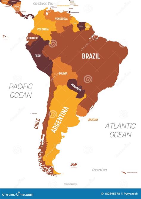 south america map brown orange hue colored  dark background high