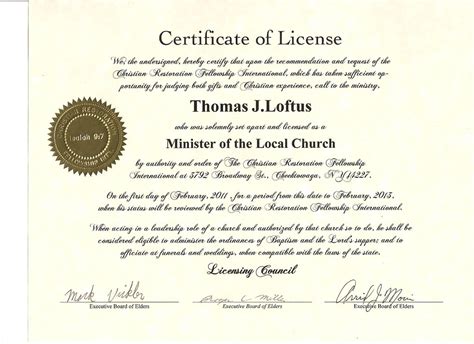 printable minister license certificate