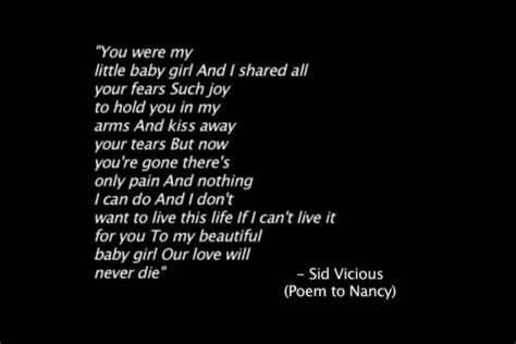 sid vicious s poem to nancy poem quotes sad quotes sid vicious