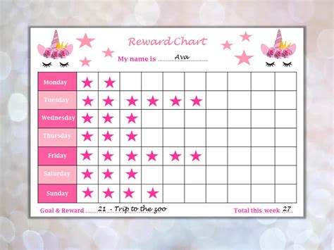 reward chart unicorn printable childrenkids reward chart etsy uk