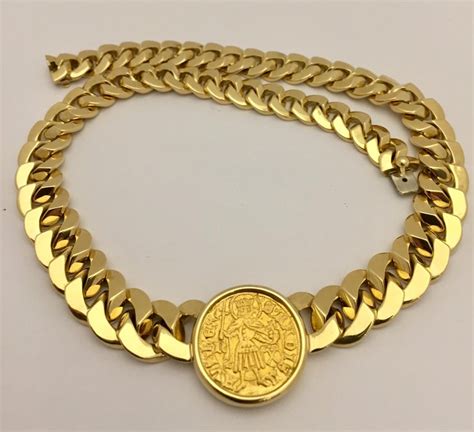 solid bulgari  karat gold link necklace  ancient roman coin