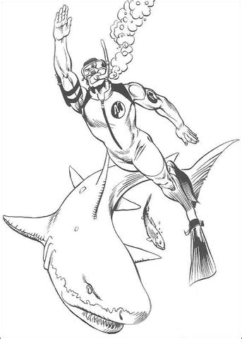 man diver  fighting   shark coloring page supercoloringcom