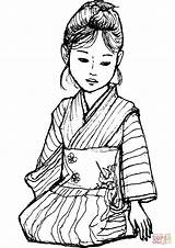 Coloring Kimono Japanese Girl Pages Drawing Printable Japan Drawings Children sketch template