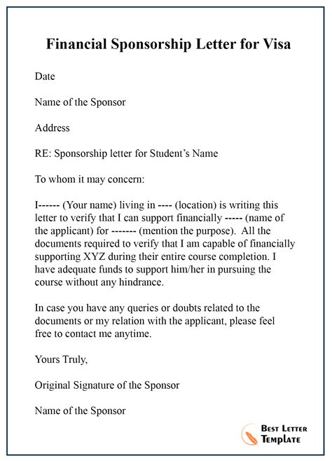 sponsorship letter  student visa  father  view