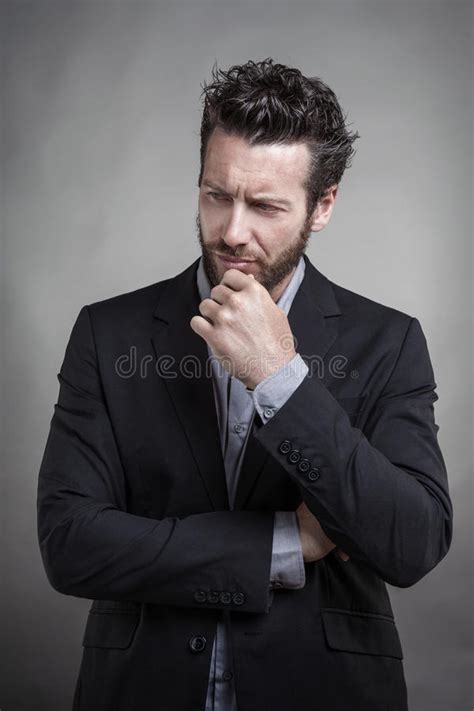 handsome young man wearing grey suit stock photo image  fashionable doubt