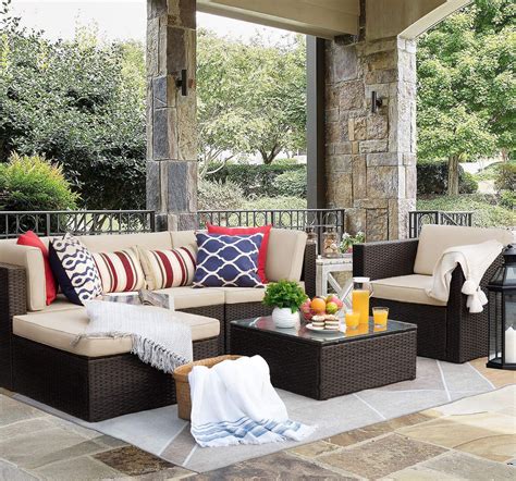 walnew  pieces patio indoor furniture set outdoor sectional sofa outdoor furniture beige