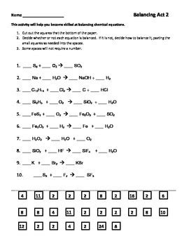 balancing chemical equations worksheet part    science