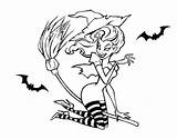 Broomstick Witch Coloring Flying Her Coloringcrew Halloween sketch template