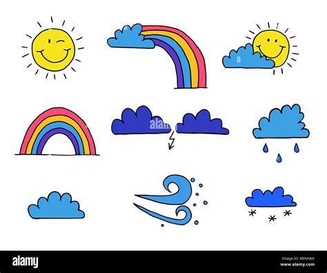 set  bright icons   theme  weather cartoon vector