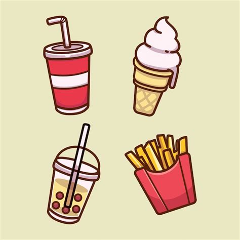 premium vector kawaii junk food cartoon stickers set funny emoji