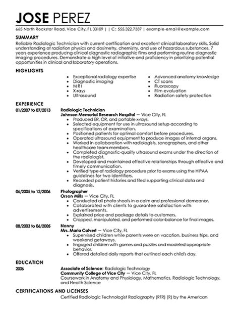 resume examples for x ray technologist resume examples
