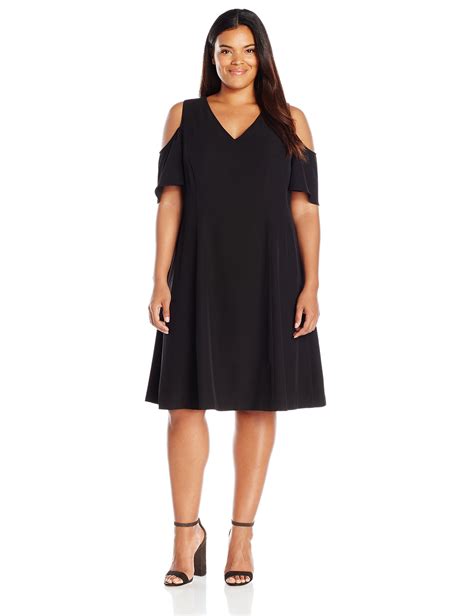 Calvin Klein Womens Plus Size Cold Shoulder Flutter Dress Black 18w