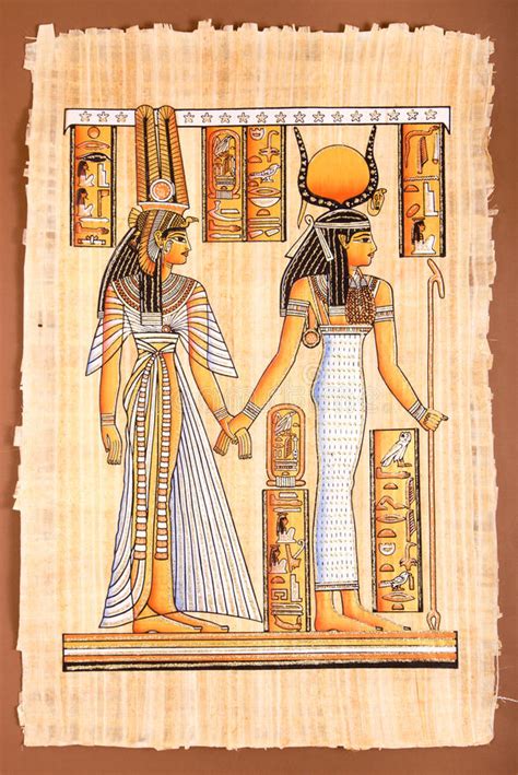 Ancient Egyptian Papyrus Egyptian Queen Cleopatra Stock