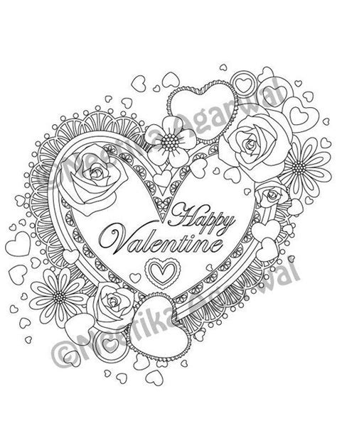 valentine heart valentine adult coloring page valentines day