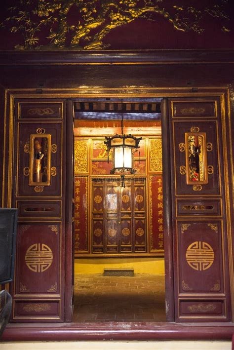 wooden  door  vietnamese temple stock image image  gold house