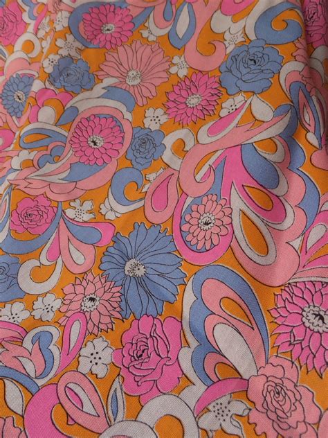 vintage 1960 s mod floral fabric woven mid weight poly etsy floral