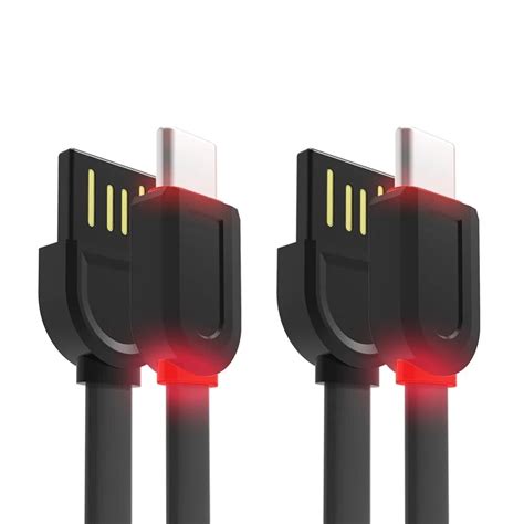 reversible usb  cable type   fast charging data led breathing light smart tpe usb