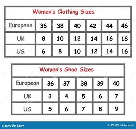 womens clothing size chart stock illustration illustration  shoes