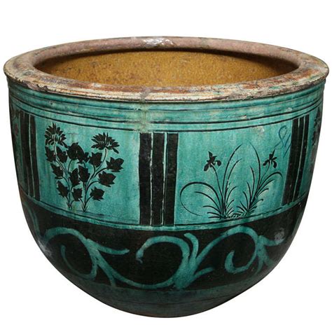 Large Hunan Turquoise Glazed Antique Ceramic Planter At 1stdibs