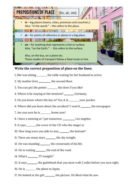 prepositions  place    worksheet