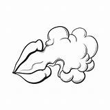 Smoke Drawing Cartoon Cloud Lips Blowing Sketch Woman Hand Vector Female Vape Smoking Girl Realistic Coming Drawings Beautiful Red Lipstick sketch template
