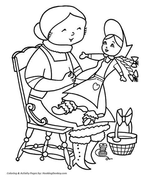 christmas toys coloring pages ms claus making  christmas doll