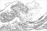 Coloring Tsunami Kanagawa Pages Hokusai Wave Great Masterpieces Japanese Off Vague Coloriage La Grande Kangawa Famous Color Artist Ukiyo Woodblock sketch template
