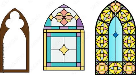church stained glass windows vector illustration  color