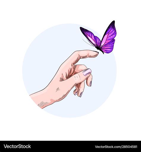 butterfly flying  finger girl hand royalty  vector