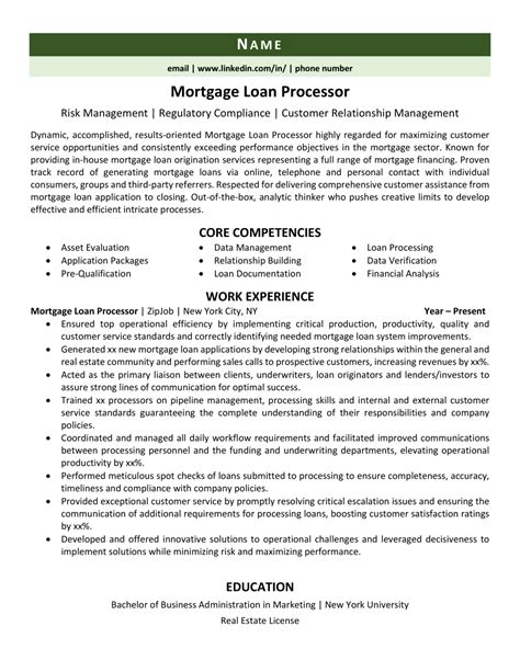 mortgage loan processor resume  guide zipjob