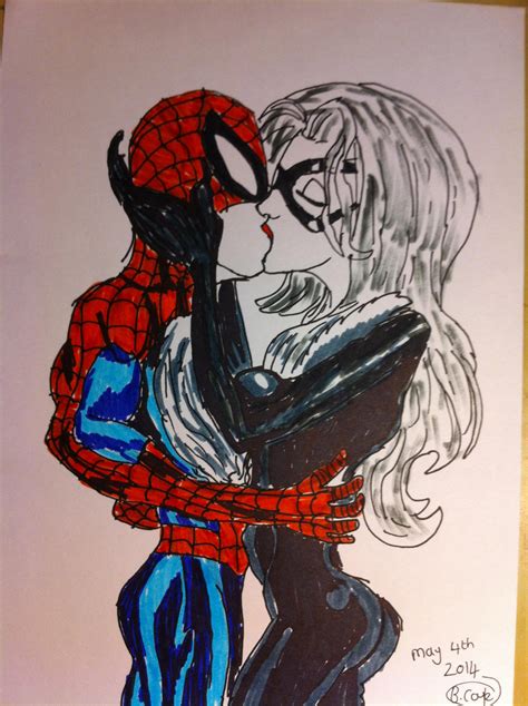 Spider Man And Black Cat Kiss By Thetfartist On Deviantart