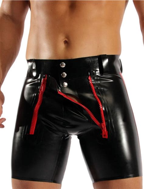 black faux leather zipper open crotch shorts wet look sexy lingerie for