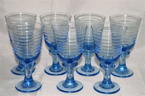 Vintage Glasses Libbey Ribbed Goblets Misty Blue Water Stemware Sirrus