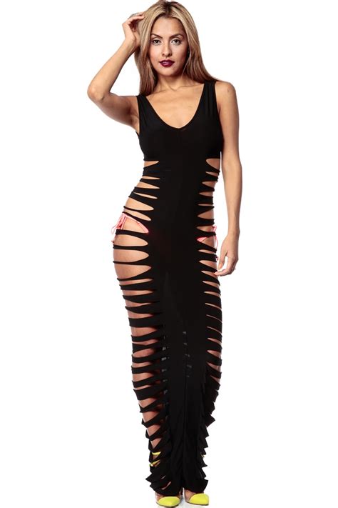Black Shredded Body Con Maxi Dress Cicihot Sexy Dresses