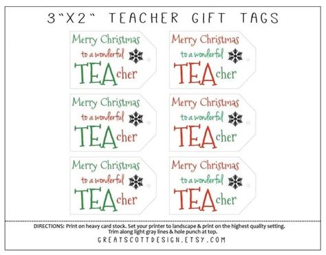 printable teacher christmas gift tags teacher gift idea