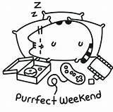 Pusheen Coloring Pages Cat Kids Sleepy sketch template