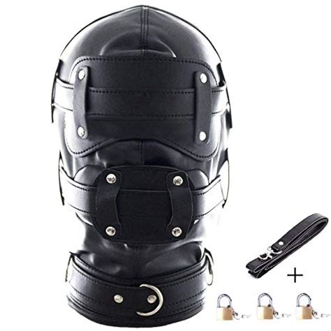 leather bondage gimp mask hood full face blindfold mask hood lockable